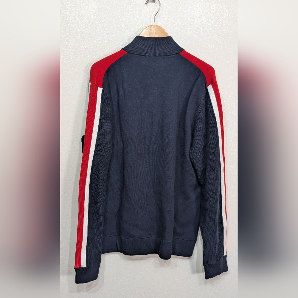 Michael Kors Men's Red and Navy Zip-Up Sweater - Picture 2 of 3